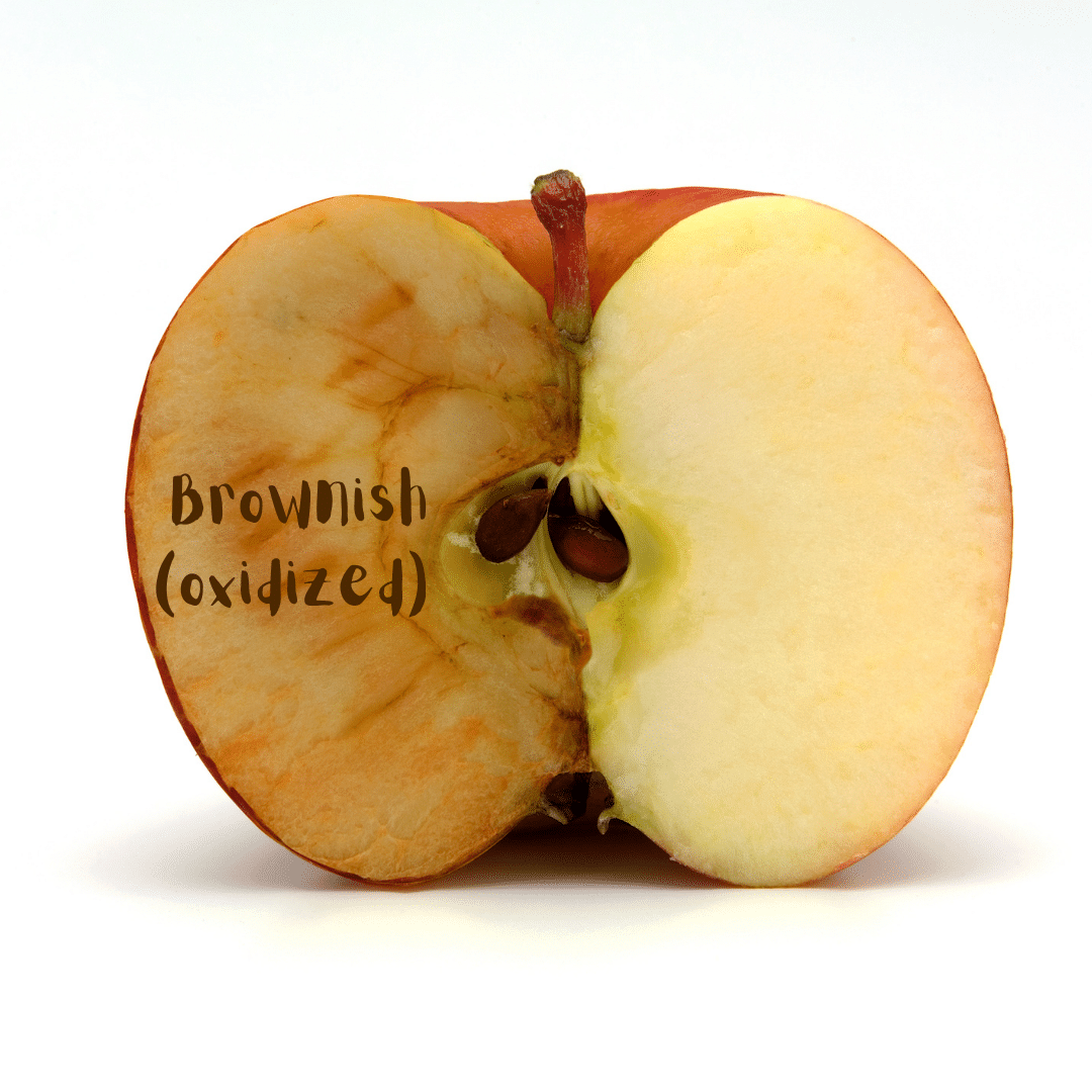 Skincare products containing L-ascorbic acid and vitamin C derivatives tend to acquire a brownish hue similar to the color developed by an oxidized piece of fruit (such as a cut open apple). That is a sign of vitamin C oxidation and inactivation.