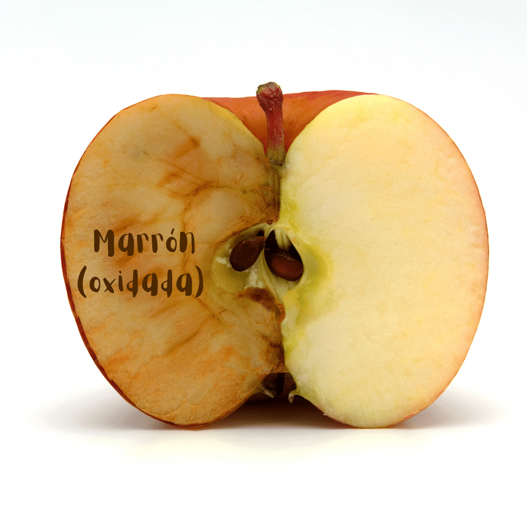 Los productos para el cuidado de la piel con ácido ascórbico o derivados de vitamina C tienden a adquirir un tono marrón similar al color desarrollado por una pieza de fruta oxidada (como una manzana abierta en dos). Este es un signo de oxidación e inactivación de la vitamina C.