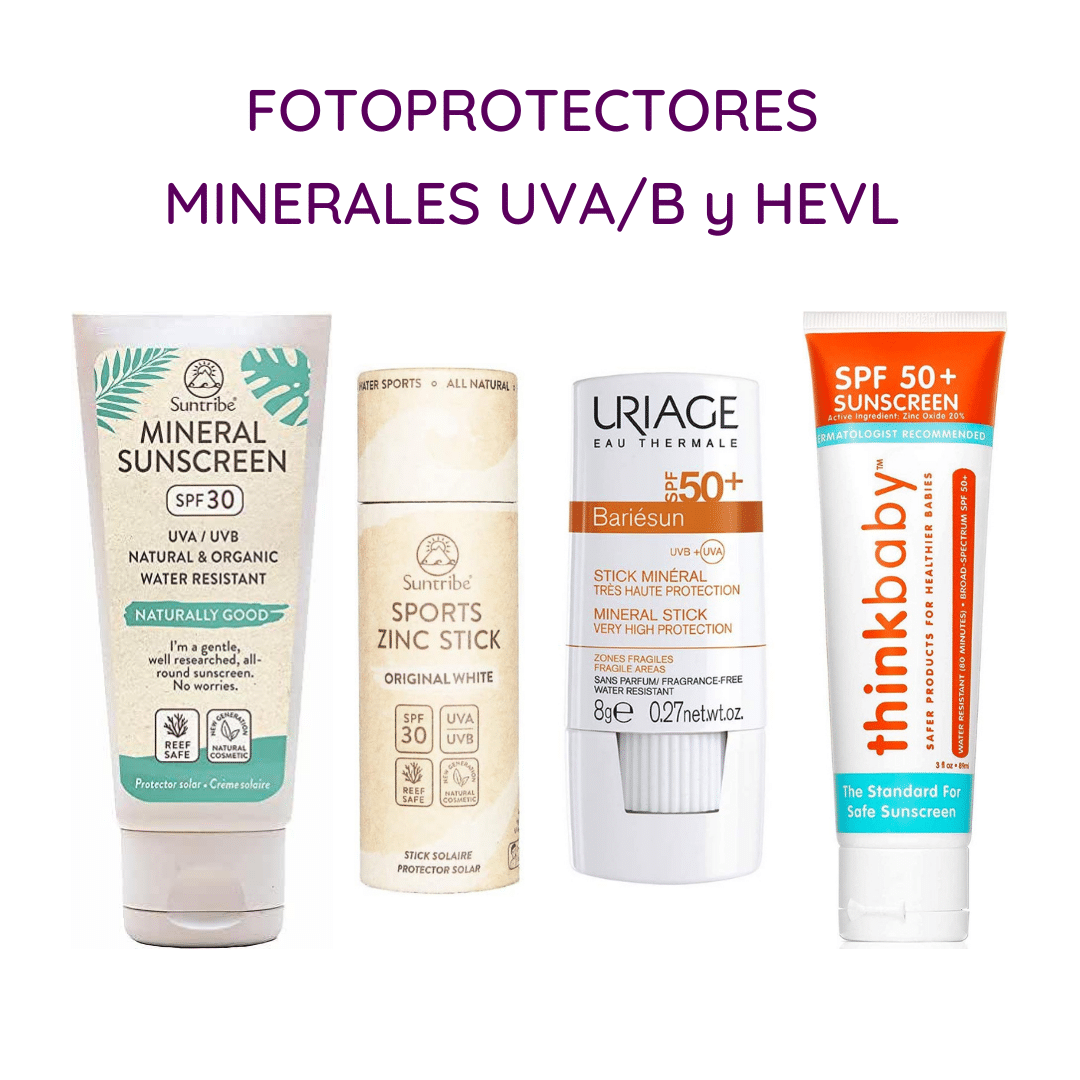 Algunos fotoprotectores minerales UVA/B y HEVL.