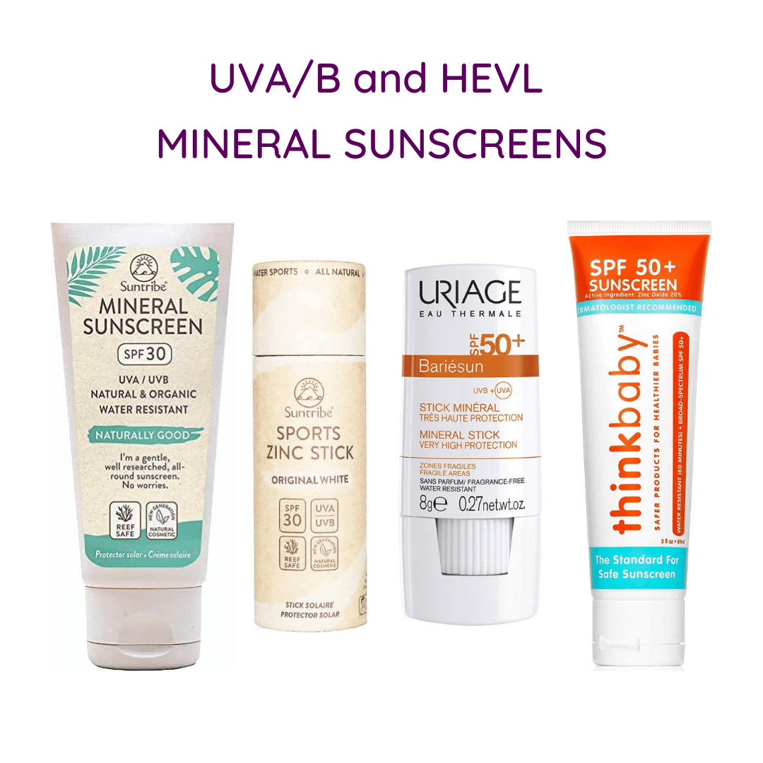 Some UVA/B and HEVL mineral sunscreens.