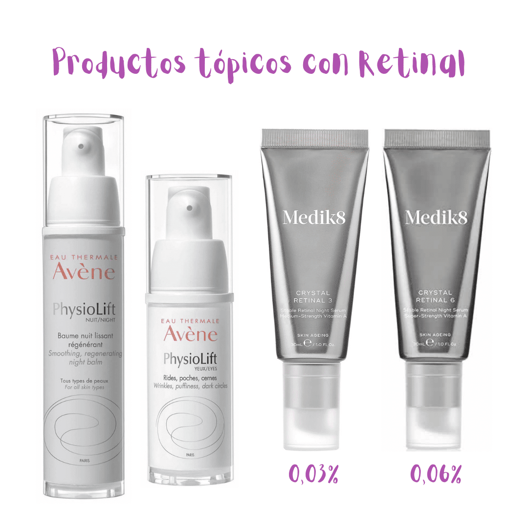 Productos para el cuidado de la piel con retinal.