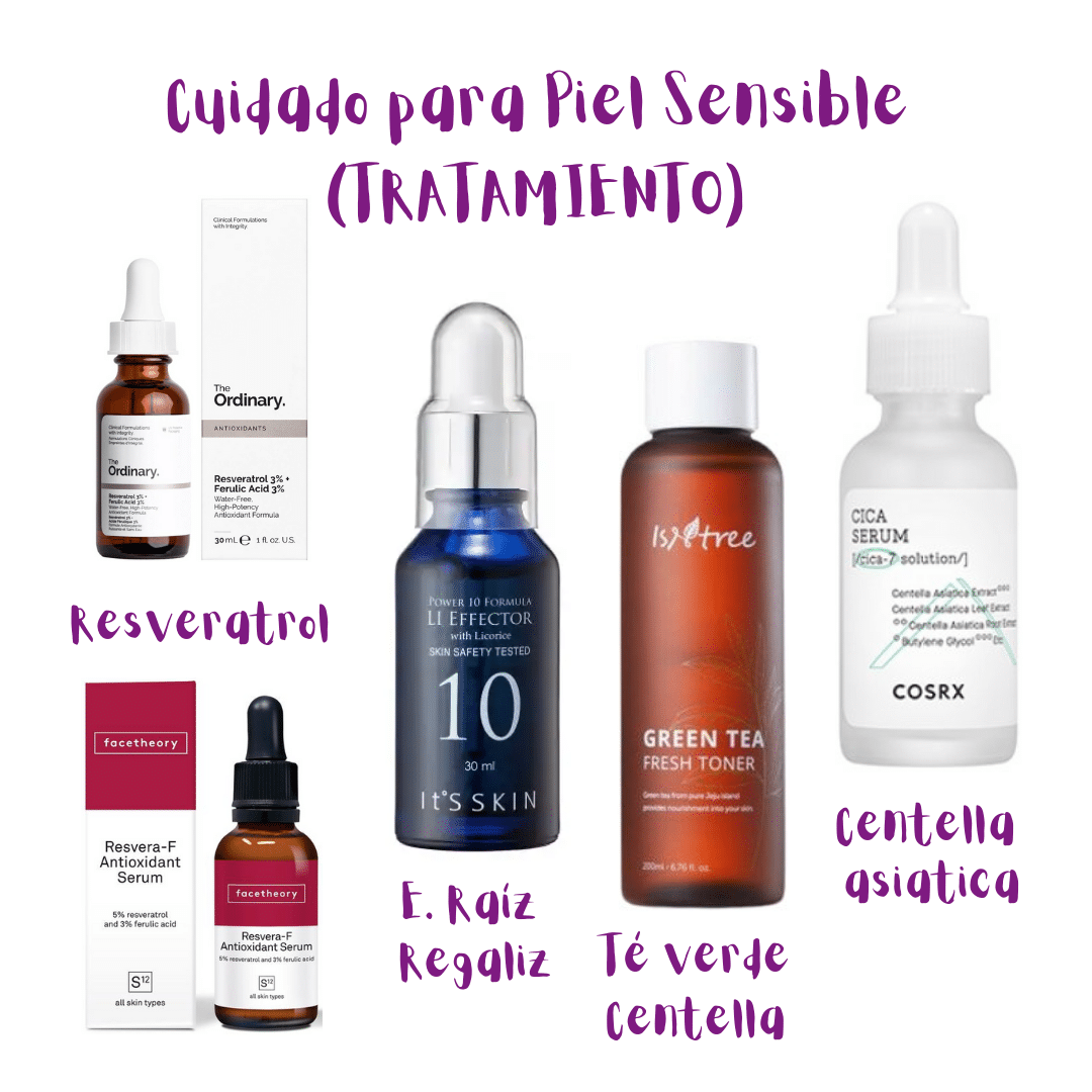 Productos para el cuidado de la piel sensible (serums).