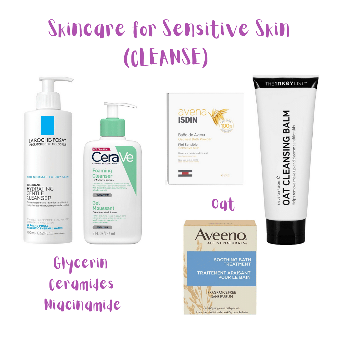 Skincare for sensitive skin (cleansers).