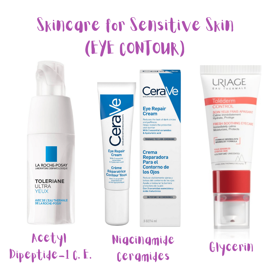 Skincare products for sensitive skin (eye contour).