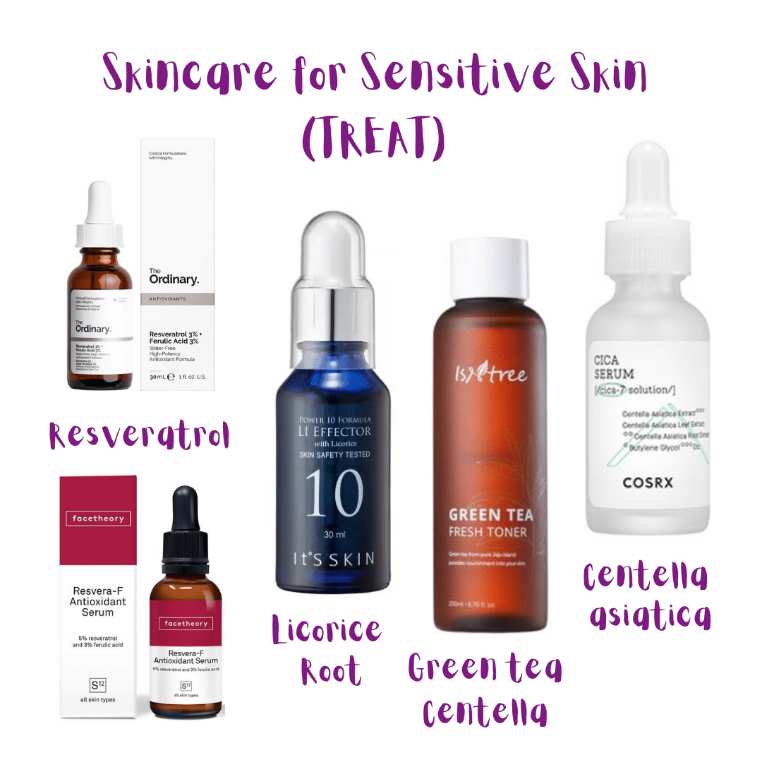 Skincare for sensitive skin (serums).