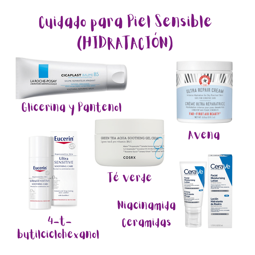 Productos para el cuidado de la piel sensible: cremas hidratantes.