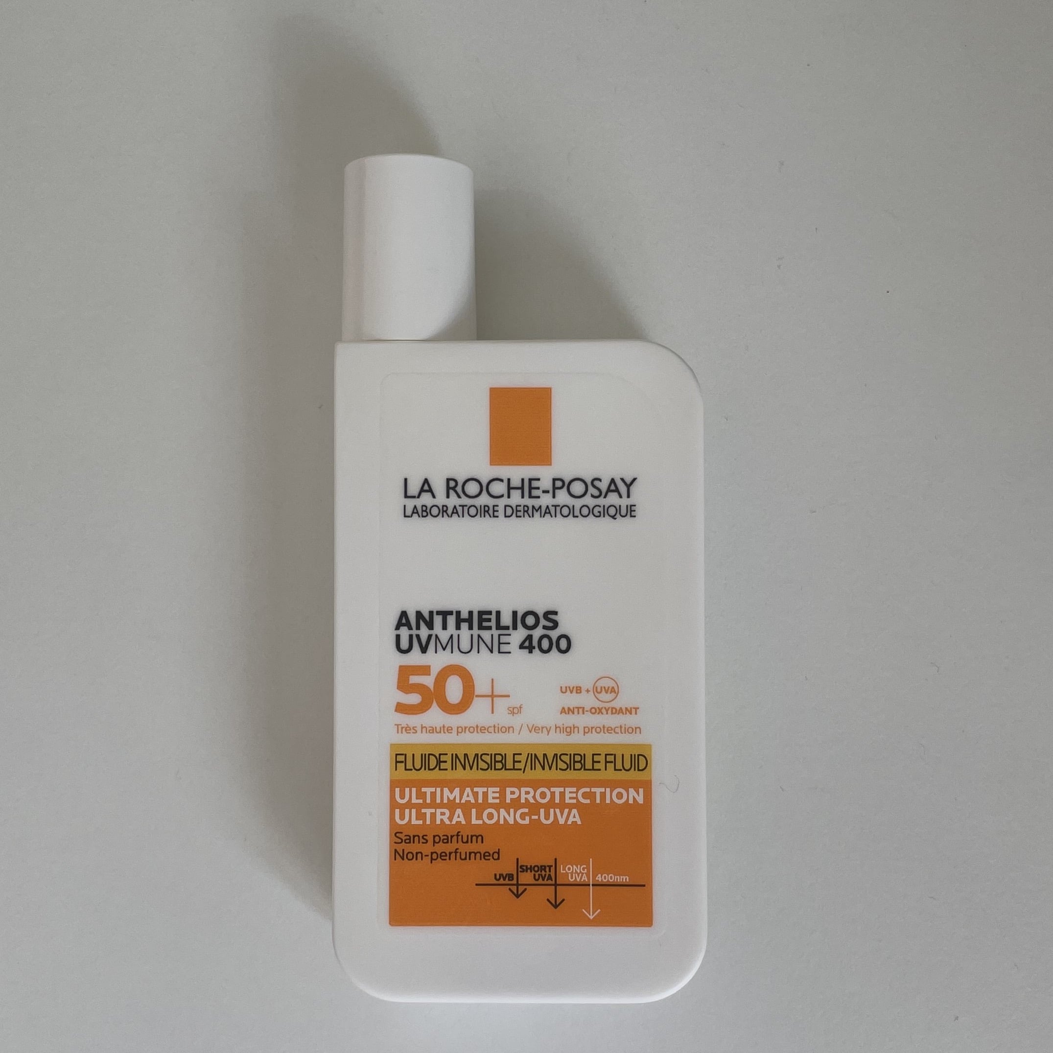 Photograph of LRP UVmune 50+ Invisible Fluid (featuring the high UVA protection symbol).