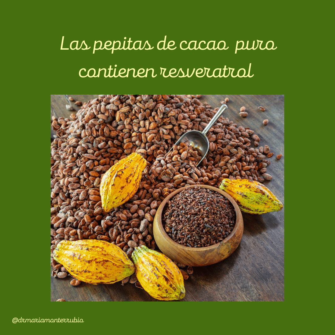 Fotografía: las pepitas de cacao puro contienen resveratrol.