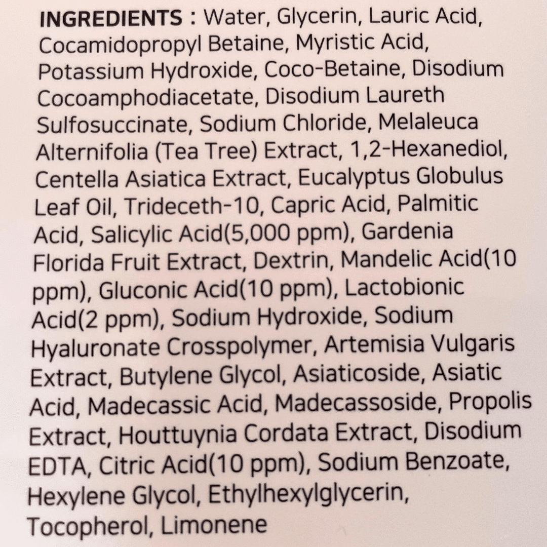 Ingredients in the shower gel with hydroxy acids from Some By Mi.