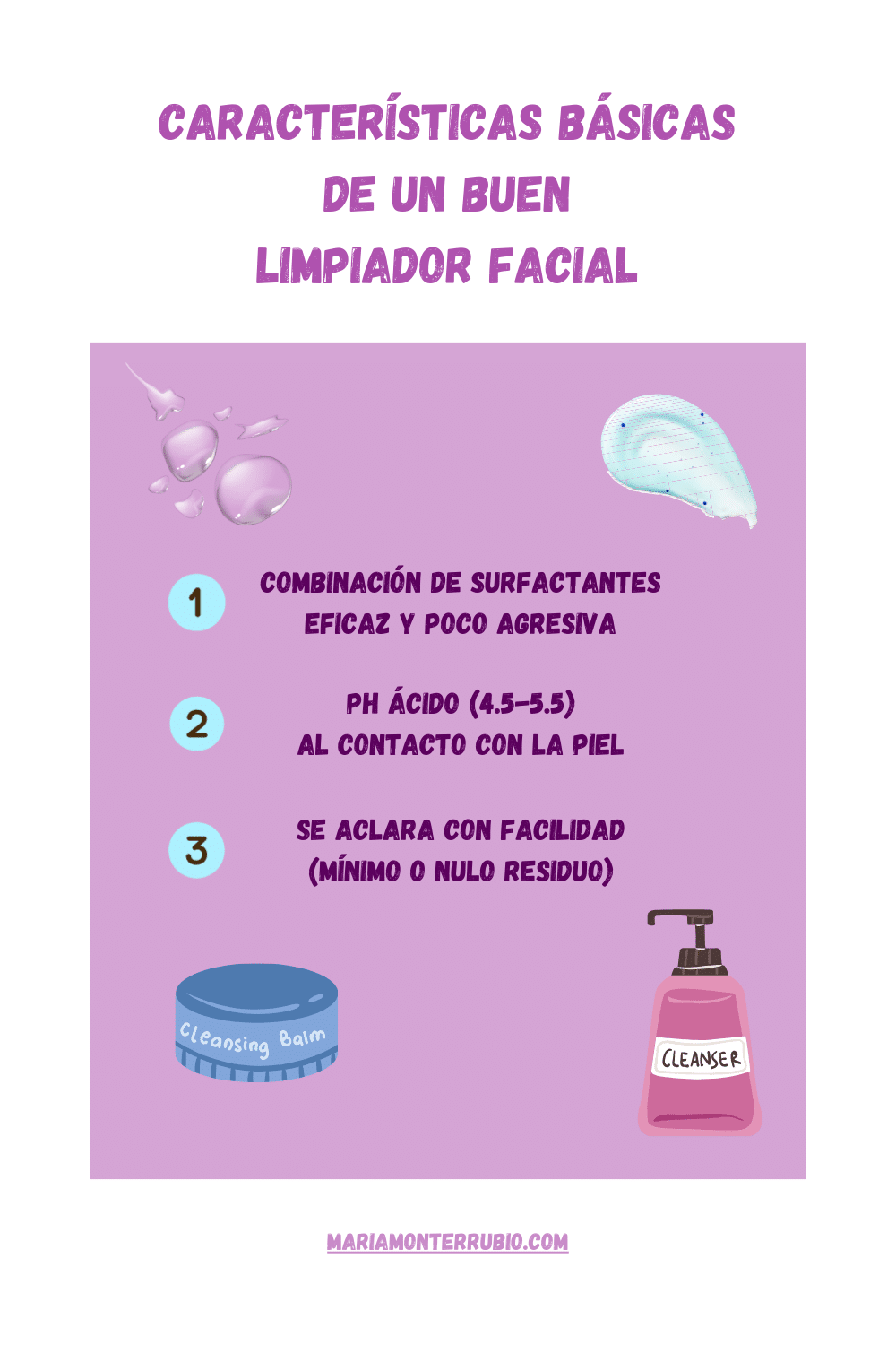Ilustración: las 3 características básicas de un buen limpiador facial.