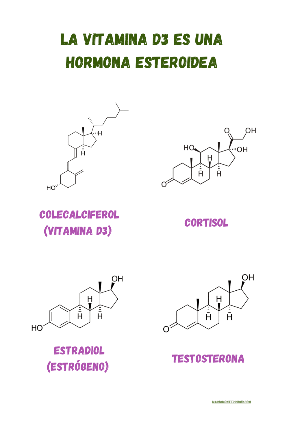 estructura molecular de la vitamina d3 y otras hormonas esteroideas (derivadas del colesterol)